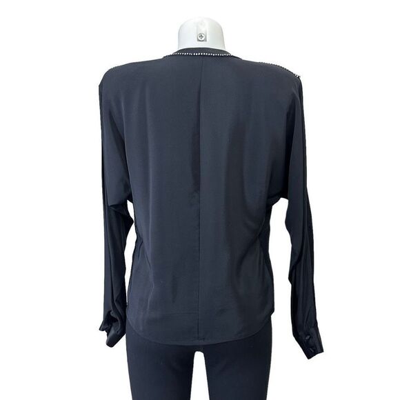 ROBERT HAIK Vintage Black 100% Silk Surplice Embellished Blouse size 38 / Medium - Picture 5 of 8